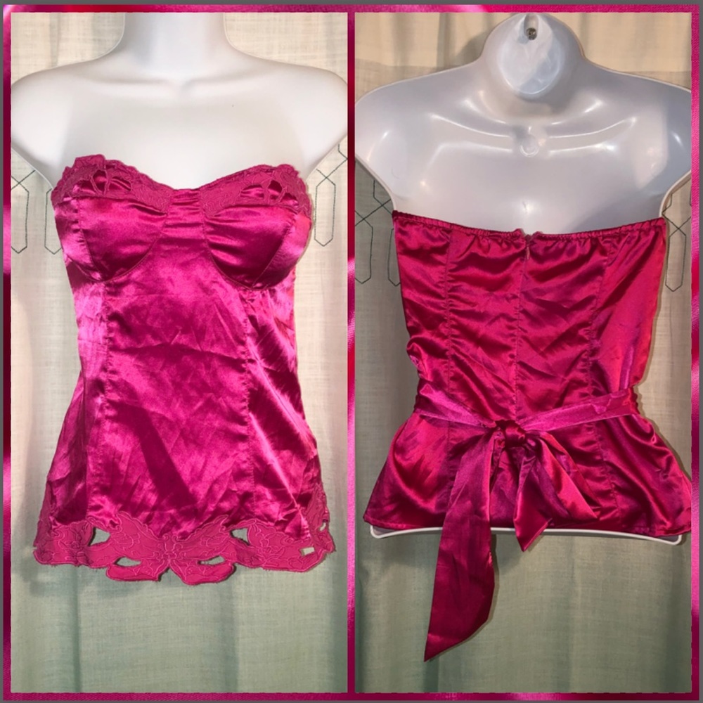 Sexy Hot Pink Cut Out Detail Zip Up Top W/Sash
